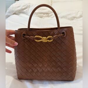 Tiffany & Fred Brown Woven Leather crossbody bag with Gold Hardware